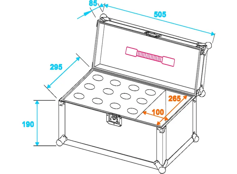 Microphone case for 12 mikrofoner, sort finish 